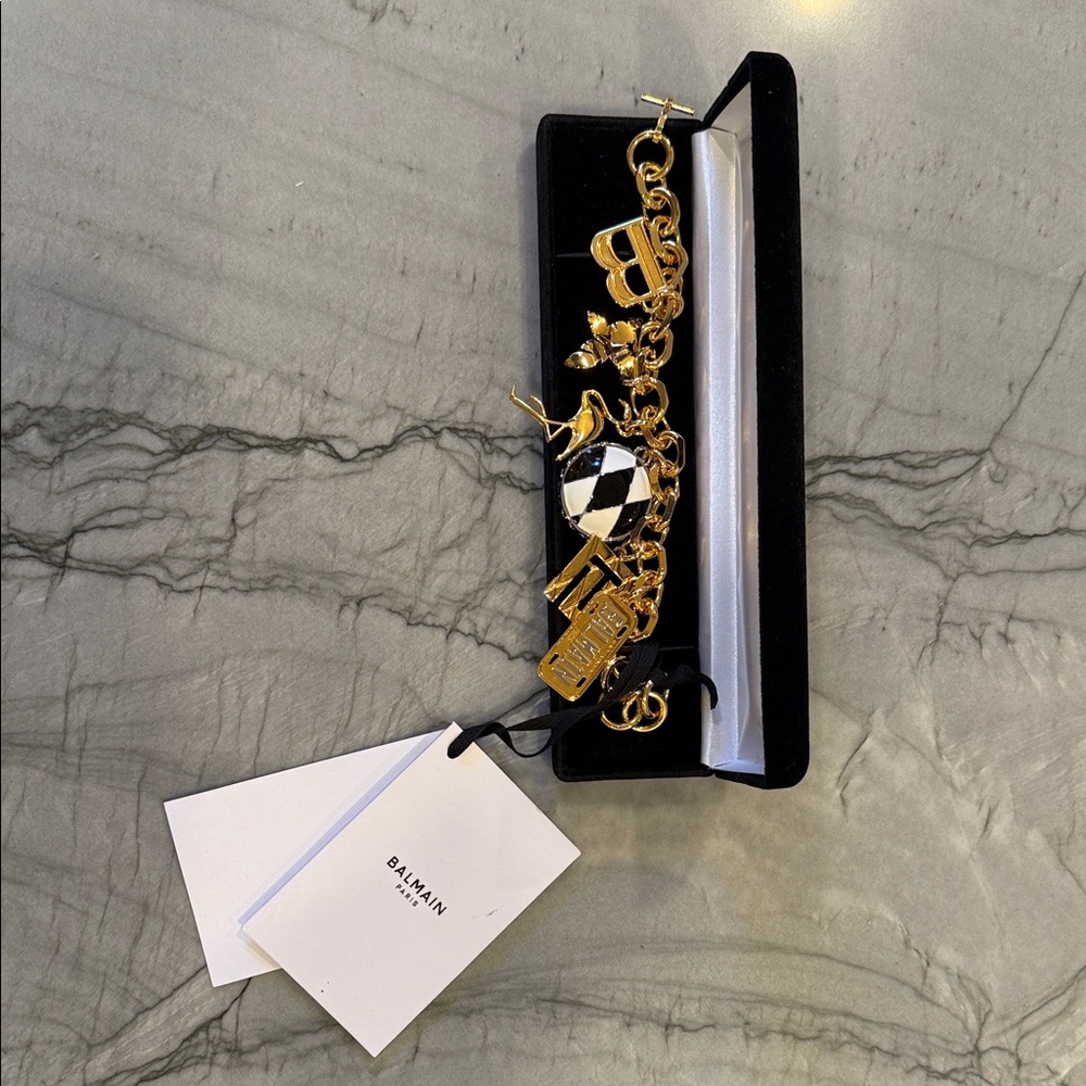 NWT Balmain Miami Bracelet Gold Color Charm with Crystal Accent